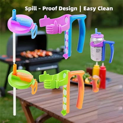 Leak-Free Easy to Hold Soda Can Lids and Holders Pop-Top Cans Embrace Sucker Bracket with Both Hands Cup Accessories with Straw